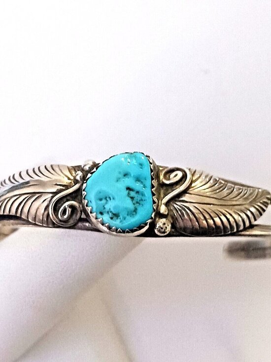 Navajo Vintage Jason Livingston signed Turquoise Sterling Cuff (1513) - Picture 1 of 6